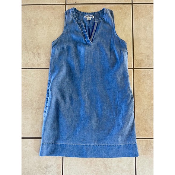 Tommy Bahama Dresses & Skirts - Tommy Bahama Womens Blue Linen Blend Sleeveless Split V-Neck Shift Dress Small